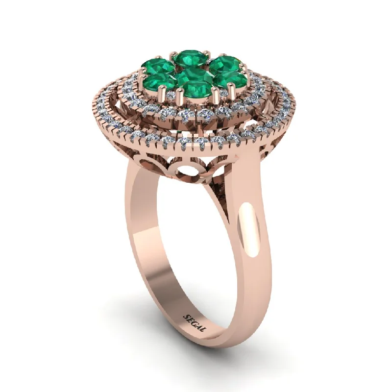 women's rings for proposal -Vintage Double Halo Emerald Cluster Ring - Nanette No. 5