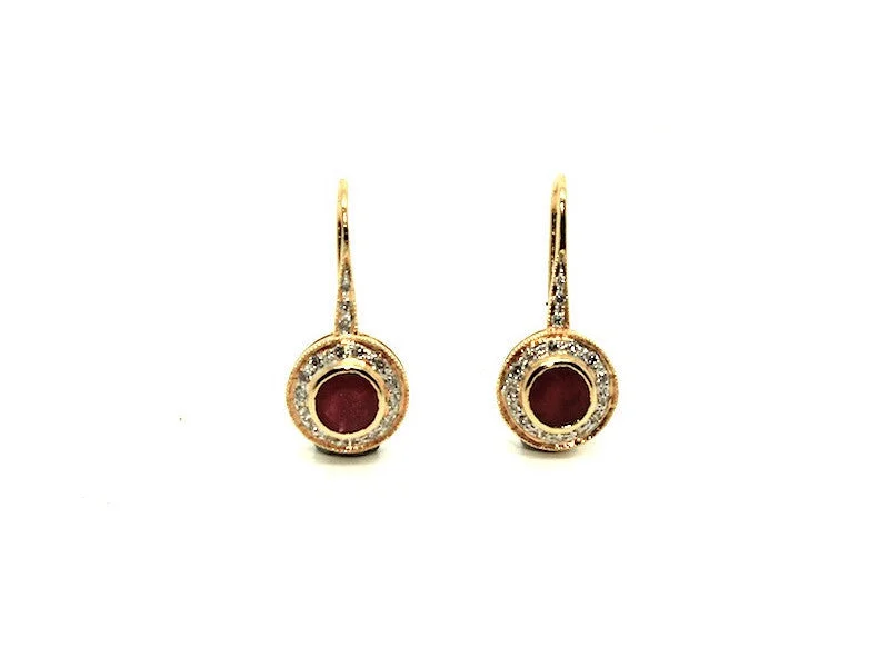 women's earrings with heart-shaped diamond -Ruby & Diamond Art Deco Earrings Ad No.0191 (5mm)