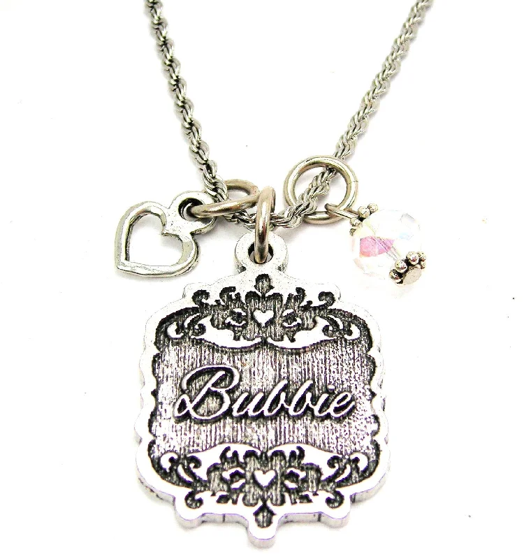 women's necklaces for birthday -Bubbie Victorian Scroll With Open Heart And Crystal 20" Stainless Steel Rope Necklace