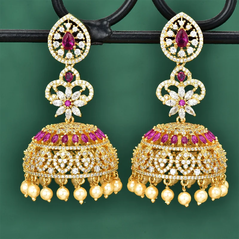 women's earrings bold design -Floral Zirconia Jhumka Earrings