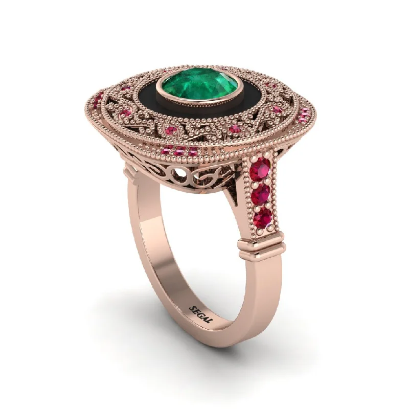 women's rings with polished finish -Fancy Art Deco Emerald Ring - Pauline No. 50