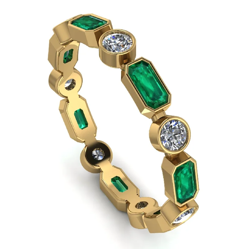 women's rings statement gemstone -Emerald Cut Emerald Bezel Eternity Ring - Genevieve No. 4