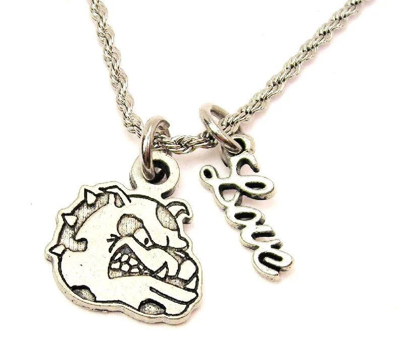 women's necklaces emerald -Bulldog Mascot 20" Chain Necklace With Cursive Love Accent