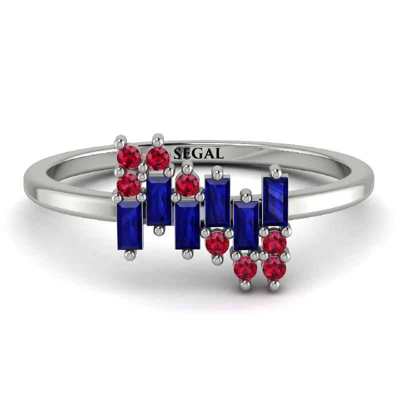 women's rings with diamond sidestones -Baguette And Round Sapphire Band - Daniela No. 60