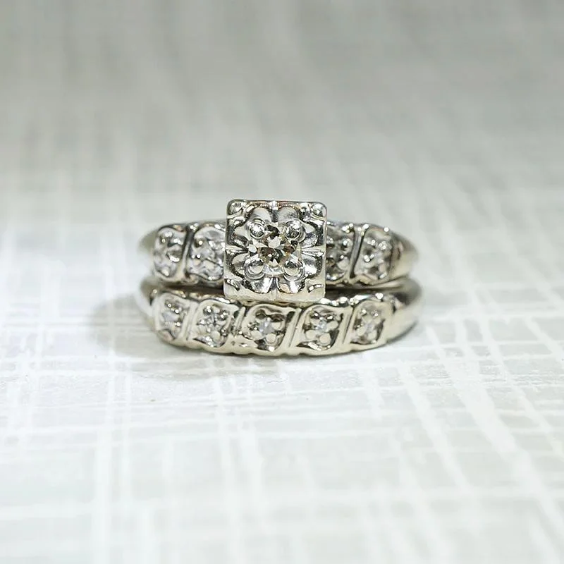 engagement rings for alternative brides -Sweet Diamond Wedding Set in White Gold