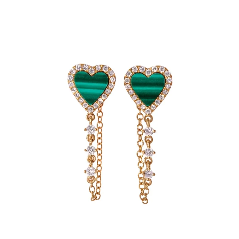 women's earrings drop -Heart Gemstone and Diamond Chain Earring