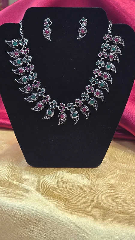 women's necklaces silver -Pretty Colorful Leaf Style Necklace Set