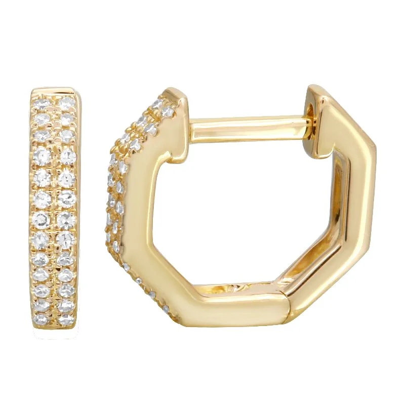 women's earrings hoop gold -Hexagonal Diamond Hoops