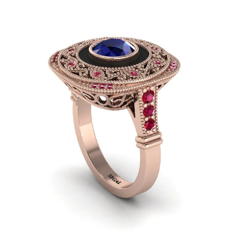 women's rings with matching wedding band -Fancy Art Deco Sapphire Ring - Pauline No. 59