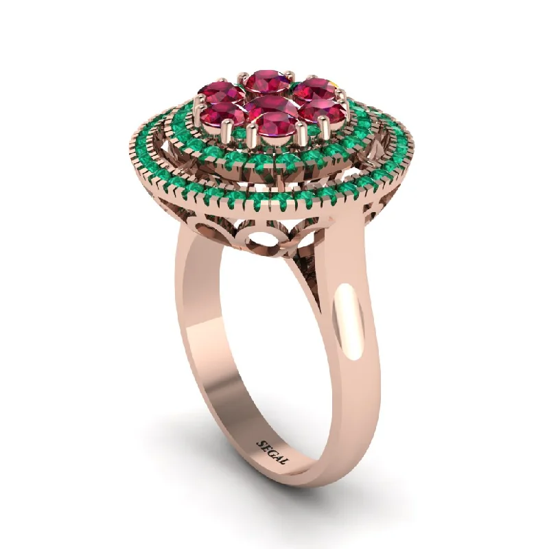 women's rings with pear-shaped diamond -Vintage Double Halo Ruby Cluster Ring - Nanette No. 26