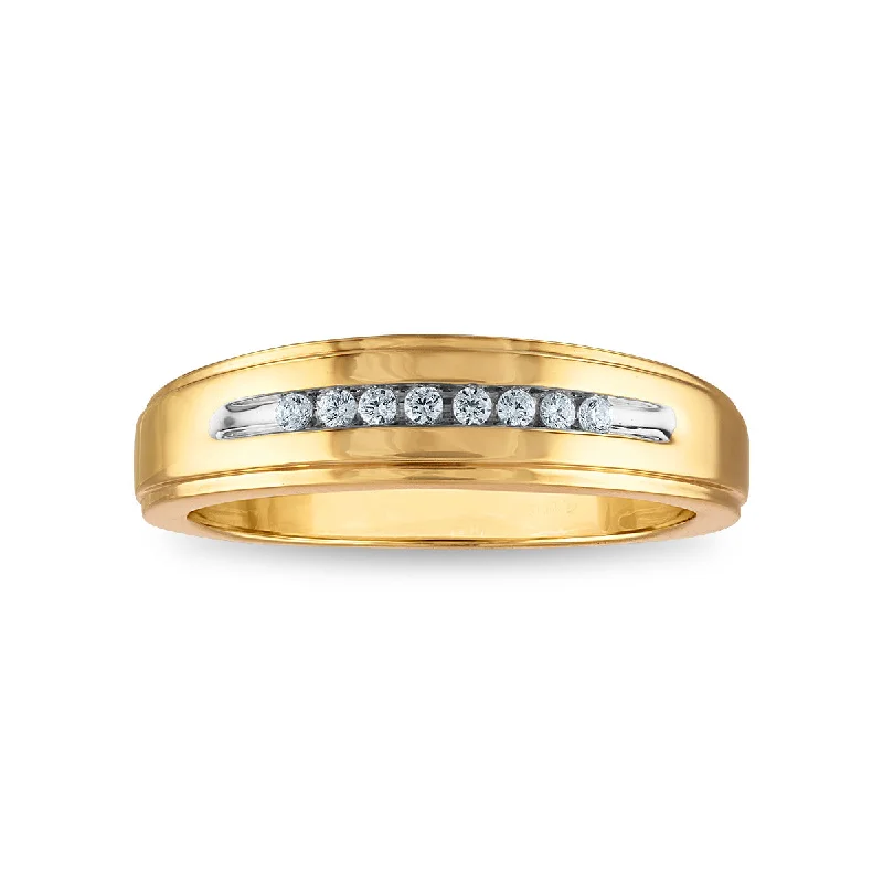 engagement rings with diamond accents -1/10 CTW Diamond Wedding Channel Set Ring in 10KT Yellow Gold