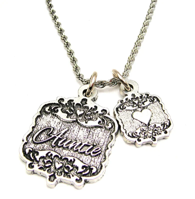 women's necklaces with rose pendant -Auntie Victorian Scroll With Victorian Accent Heart 20" Chain Necklace