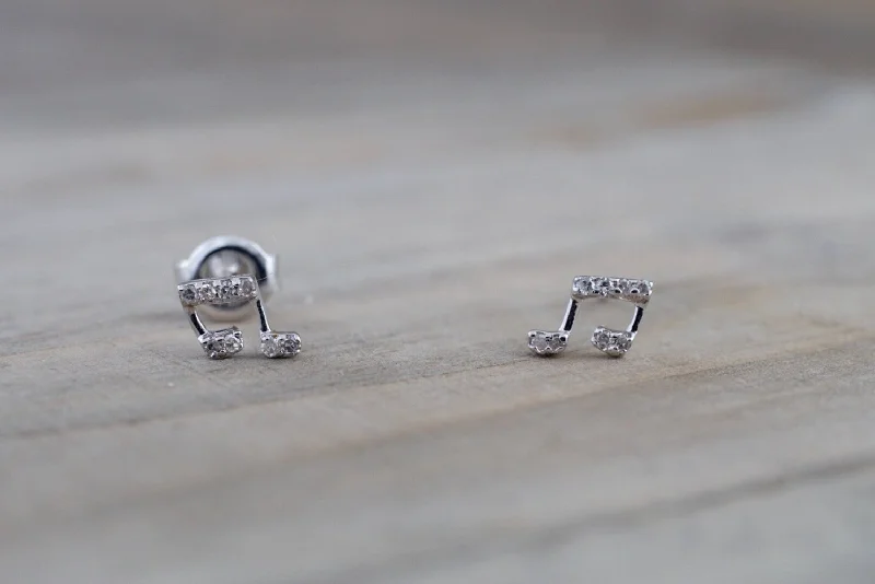 women's earrings with intricate details -Music Note Diamond Studs