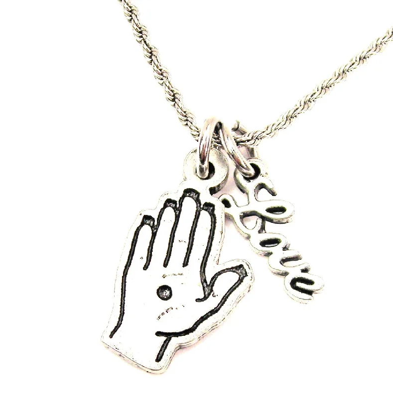 women's necklaces fashion-forward -Domestic Abuse Hand 20" Chain Necklace With Cursive Love Accent