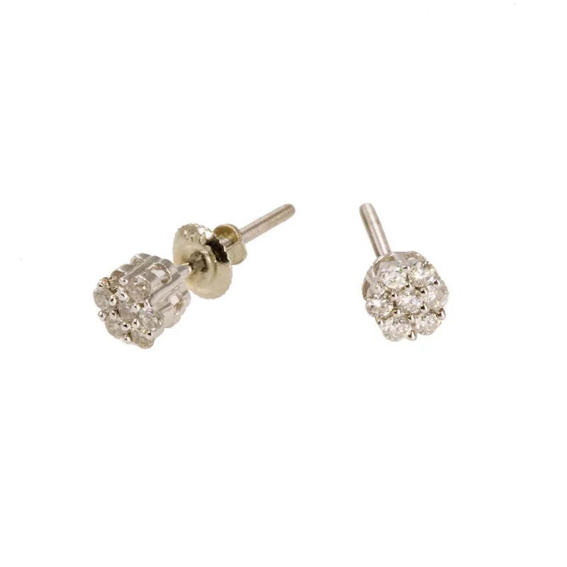 women's earrings with pearl drop -14K White Gold Diamond Stud Earrings W/ 0.25ct SI Diamonds & Cluster Flower