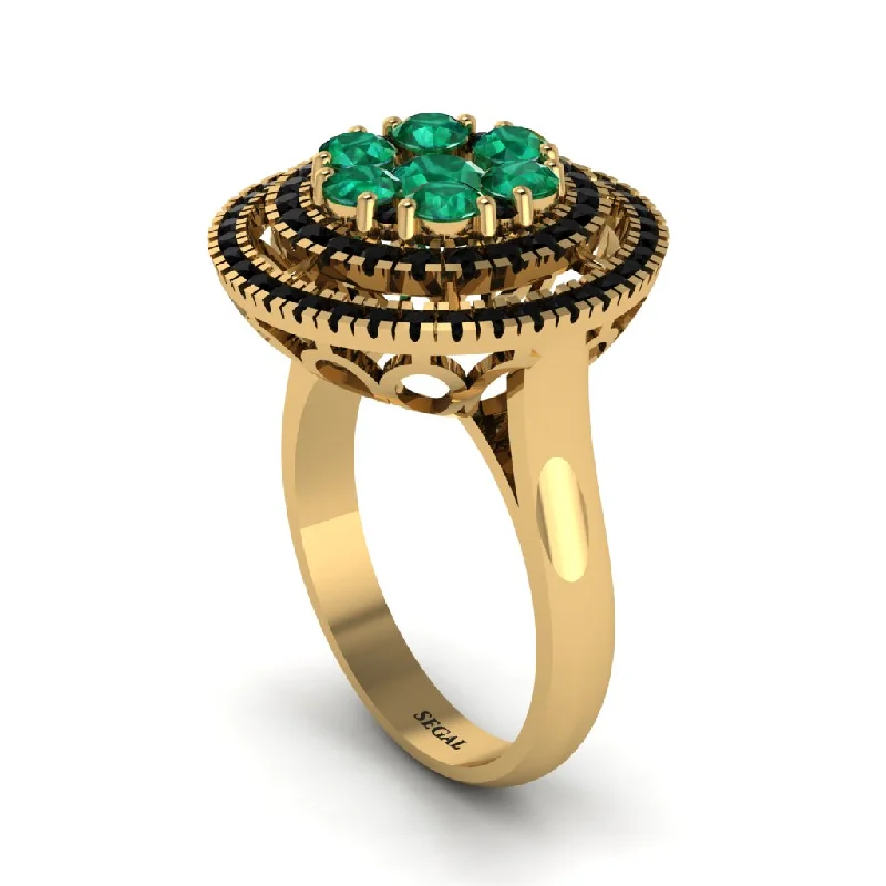 women's rings retro design -Vintage Double Halo Emerald Cluster Ring - Nanette No. 34