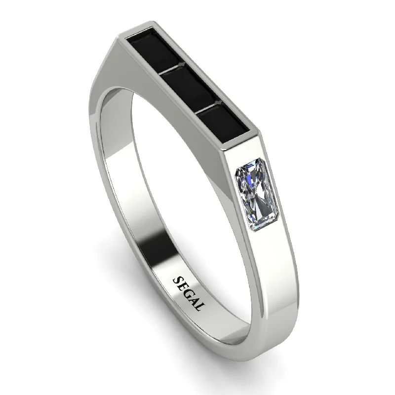 women's rings with birthstone -Emerald Cut Thin Black Diamond Signature Ring - Sara No. 9