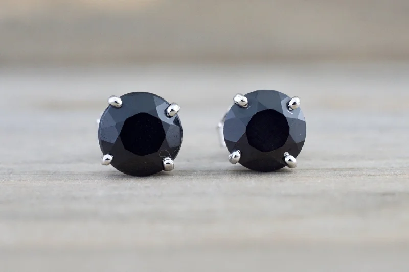 women's earrings with stackable look -14k Solid White Gold Black Onyx Earring Studs Post Push Back Square