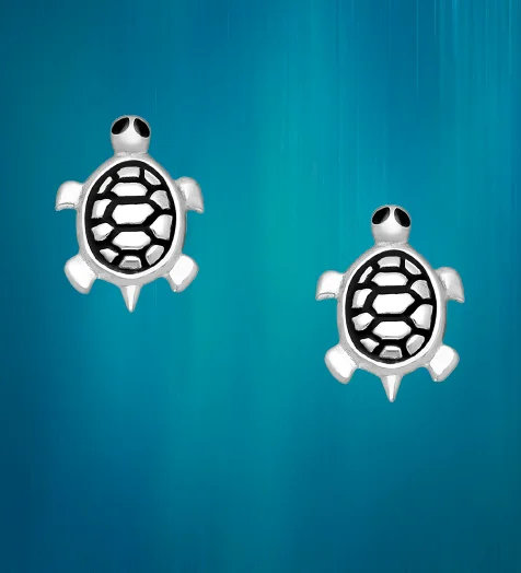 women's earrings for evening parties -Sterling Silver Sea Turtle Earrings