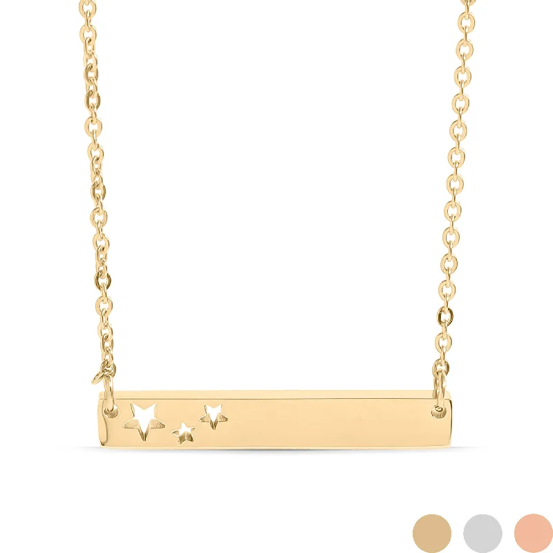 women's necklaces with gemstone -18K Gold PVD Stainless Steel Stars Cutout Horizontal Blank Bar Necklace / SBB0151