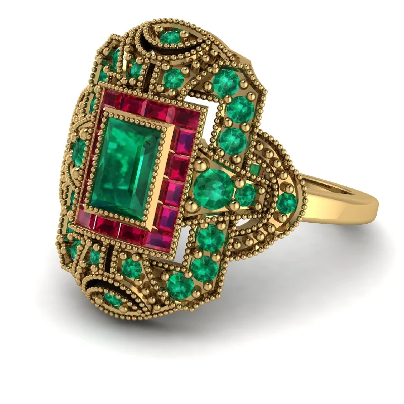 women's rings sapphire -Victorian Gold Ring With Emerald - Janice No. 49