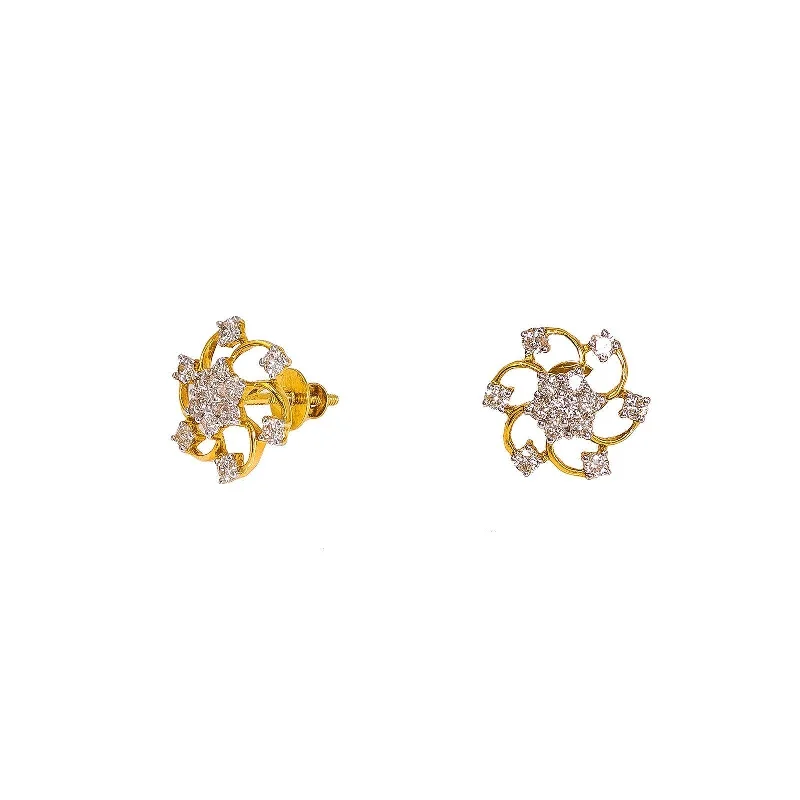 women's earrings with pearls -18K Yellow Gold Diamond Earrings W/ VS Diamonds & Open Cut Flower Frame