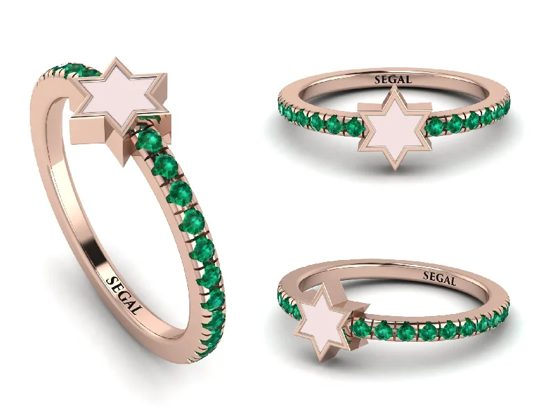 women's rings with alternating diamonds -Elegant Enamel Magen David Emerald Ring - Magen David No. 5