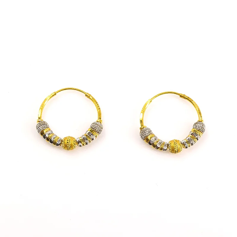 women's earrings with geometric studs -22K Two-Tone Gold Beaded Hoop Earrings