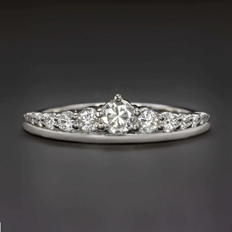 engagement rings for modern brides -0.45ct NATURAL DIAMOND BAND GRADUATED CROWN STACKING RING 14k WHITE GOLD WEDDING