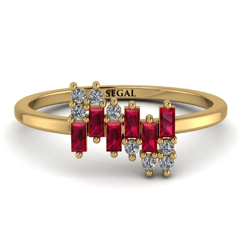 women's rings solitaire -Baguette And Round Ruby Band - Daniela No. 10