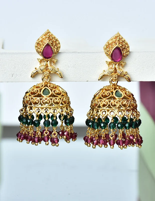 women's earrings for bridesmaids -Designer Zirconia Kempu Jhumka Earrings