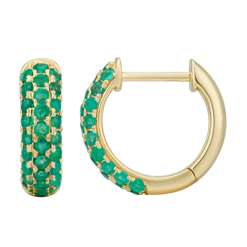 women's earrings with modern twist -Gemstone Pave Gold Huggies