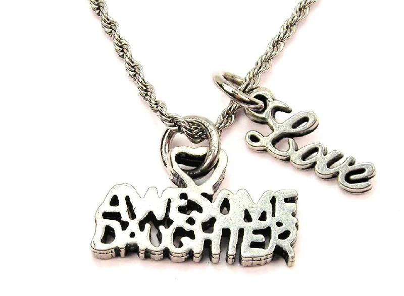 women's necklaces with infinity charm -Awesome Daughter 20" Chain Necklace With Cursive Love Accent