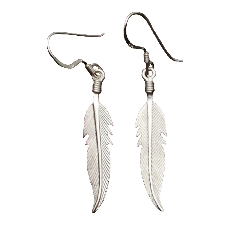 women's earrings gemstone cluster -Spirit-Free Bohemian Feather Sterling Silver Dangle Earrings