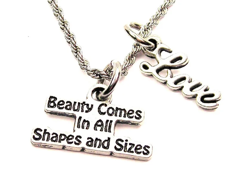 women's necklaces with cross pendant -Beauty Comes In All Shapes And Sizes 20" Chain Necklace With Cursive Love Accent