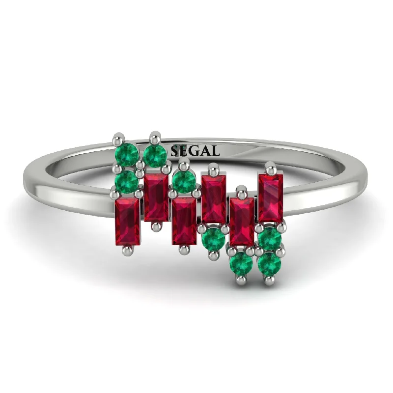 women's rings with symbolic meaning -Baguette And Round Ruby Band - Daniela No. 27