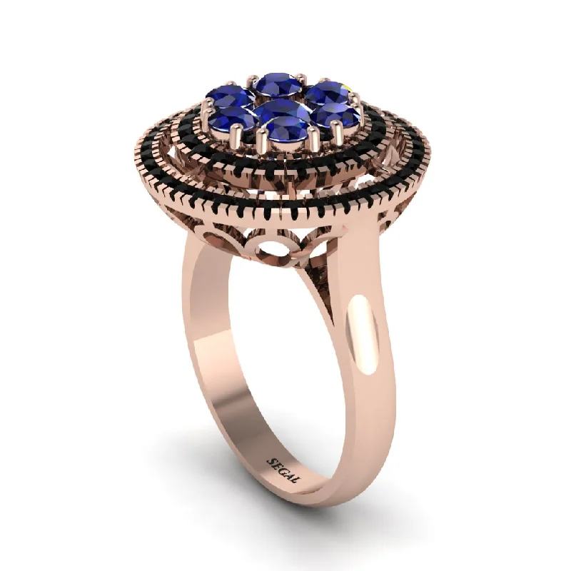 women's rings statement gemstone -Vintage Double Halo Sapphire Cluster Ring - Nanette No. 44