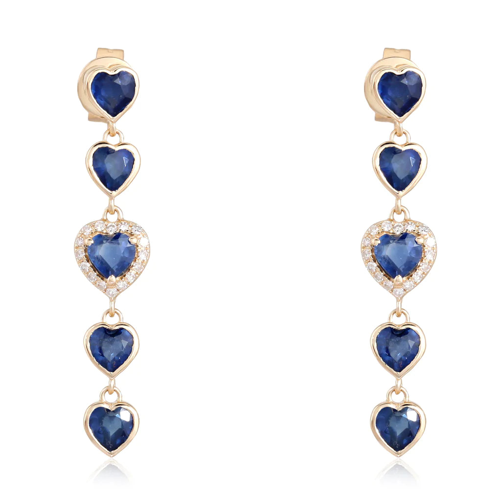 women's earrings with diamonds -Sapphire Heart Drop Earrings