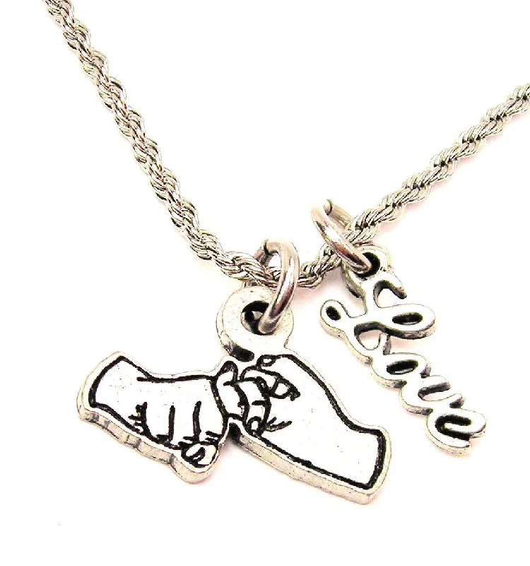 women's necklaces rose gold -Friendship In Sign Language 20" Chain Necklace With Cursive Love Accent