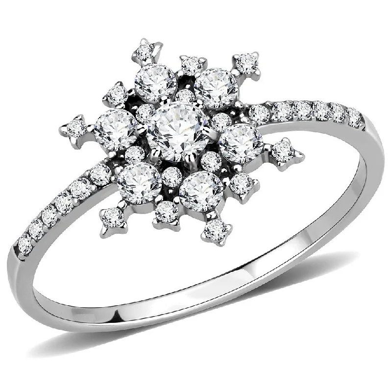 women's rings vintage-inspired -AAA Grade Clear CZ on Snowflake Shape Stainless Steel Womens Eternity Pave Thin Band