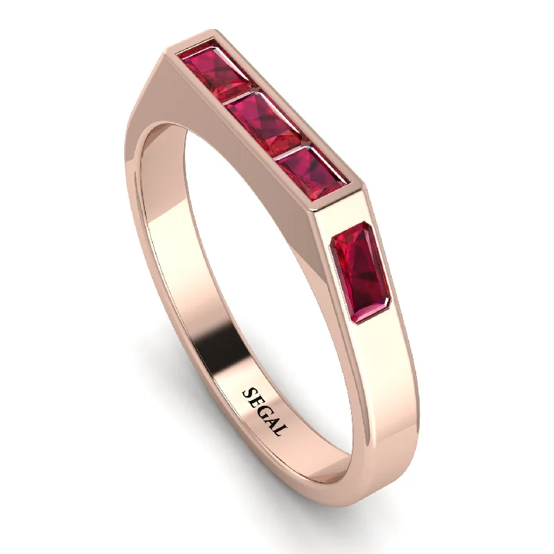 women's rings with bold design -Emerald Cut Thin Ruby Signature Ring - Sara No. 56