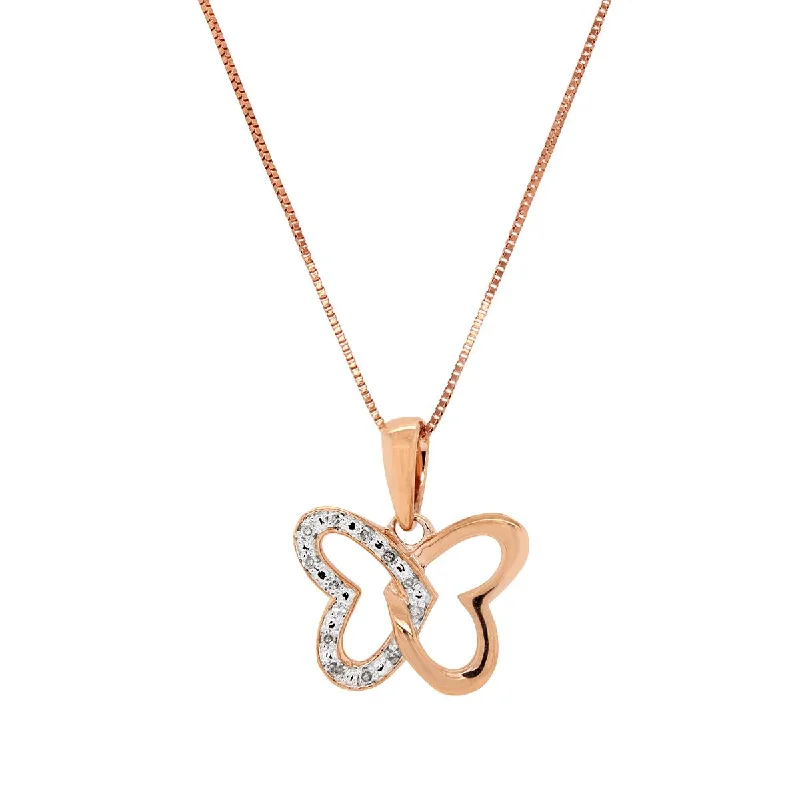 women's necklaces romantic design -ROSE GOLD BUTTERFLY NECKLACE WITH 13 DIAMONDS, .05 CT TW