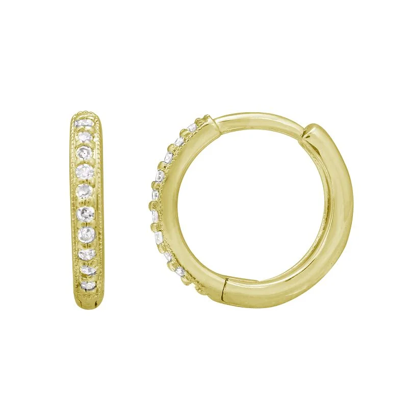 women's earrings luxury diamond studs -Diamond Round Huggie Earrings in Yellow Gold