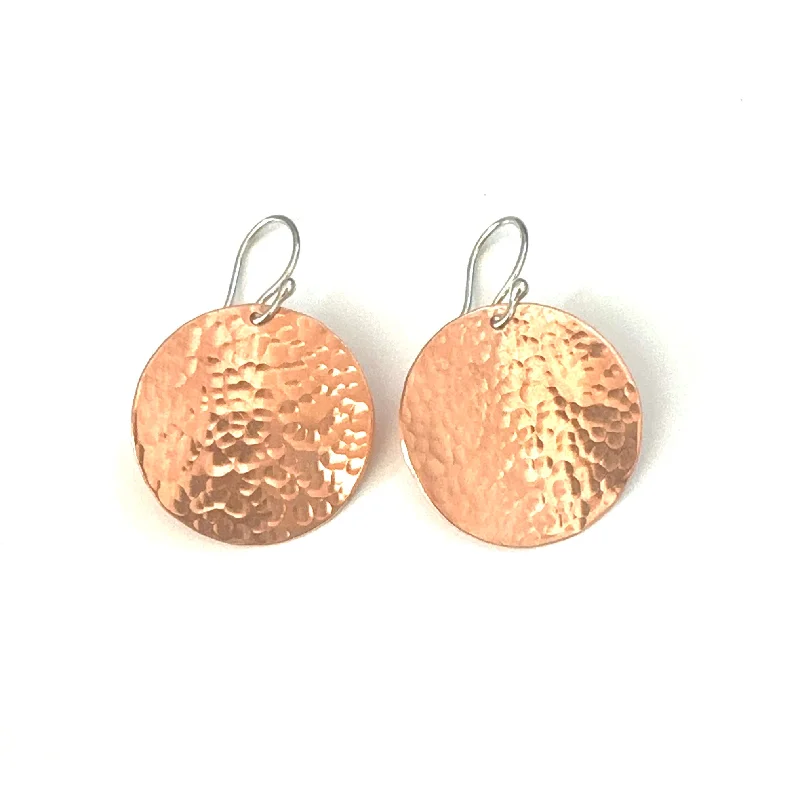 women's earrings for formal events -Steel Pan Copper and Silver Hammered Disc Earrings - Nickel Free Hypoallergenic