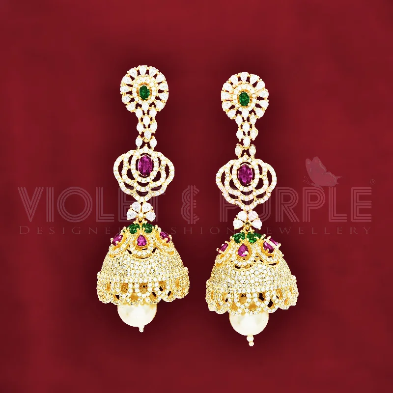 women's earrings with angular shape -Zirconia Jhumka Earrings 89675