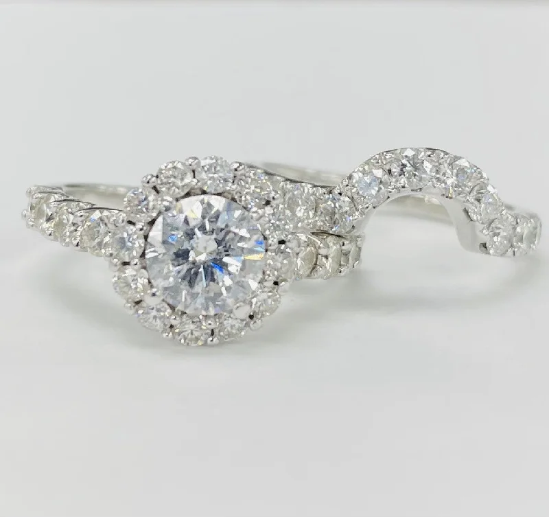 engagement rings with floral design -Stunning 2 3/4CTW Certified Diamond Halo Wedding Set