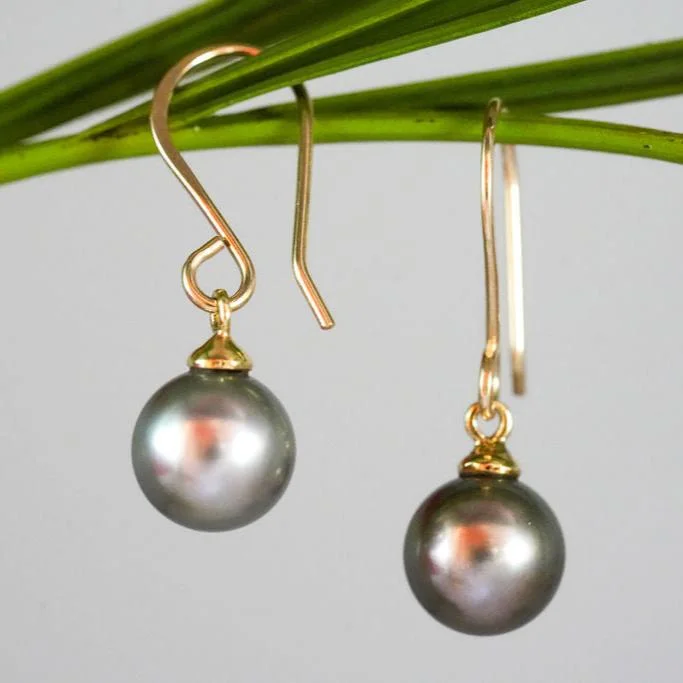 women's earrings with oval shape -14K Golden Tahitian Droplet Earrings