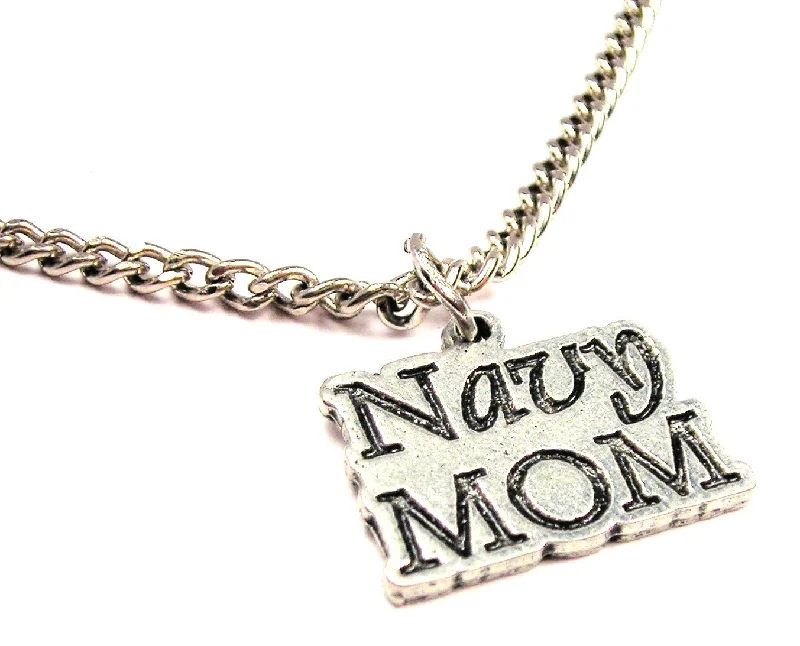 women's necklaces with diamond accents -Navy Mom Single Charm Necklace