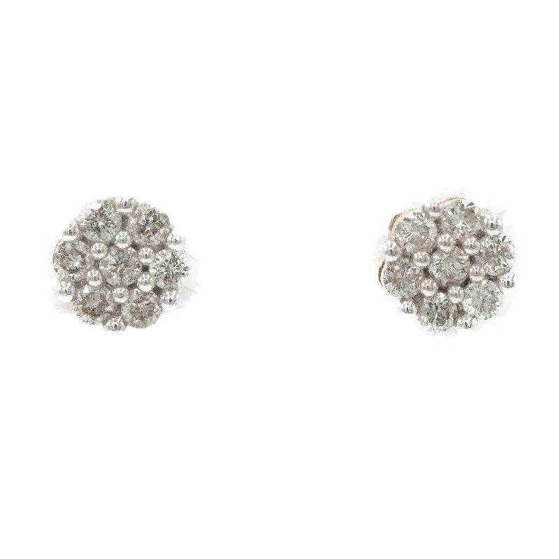 women's earrings for gifting -0.75 ct Diamond Cluster Earrings in 14k Yellow Gold