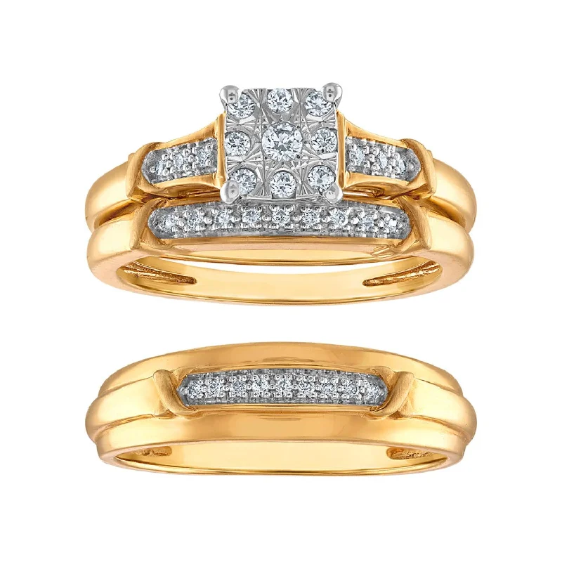 engagement rings with sapphire centerpiece -1/4 CTW Diamond Wedding Trio Set in 10KT White and Yellow Gold